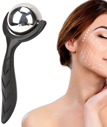 ZJchao Gesichtsroller-Massageball, Kryo-Eiskugeln für Gesicht und Haut, Ergonomischer Griff, Heißer Kalter Kompressions-Handmassageball aus Edelstahl(Schwarz)