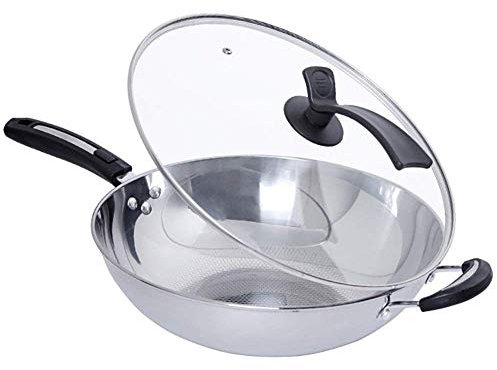 WIQUYBML Sartén con Tapa, Sartén Honda Antiadherente de Acero Inoxidable Forjado, Sartén de inducción con Mango de Acero Inoxidable, Sartén agitadora no química, Sartén para Risotto Apta para Horno y