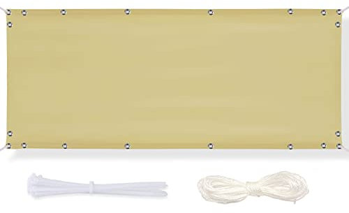 Timizi Balkon Sichtschutz Balkonabdeckung 130x900cm, Ohne Bohren Balkonumspannung Wasserabweisend Sonne Schutz Seitensichtschutz für Balkon,Terrasse,Garten,Pool usw. - Beige