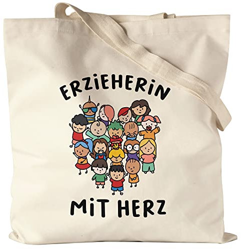 Hey!Print Erzieherin mit Herz Jutebeutel Stoffbeutel Canvas Geschenk Erzieherin Tagesmutter Kindergarten