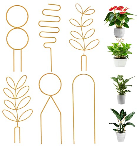6 Stück kleine Metall-Rankhilfe für Topfpflanzen, Mini-Rankgitter für Kletterpflanzen, Zimmerpflanzen, Rankgitter, Dekoration, Stützpfahl, Rankhilfe für Garten, Topfpflanze, Gold