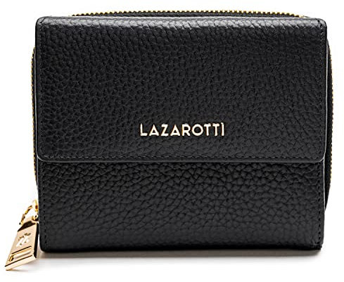 Lazarotti Bologna mittelgroße Leder Geldbörse Damen | mit Druckknopf, Reißverschlussfach, 9 Kartenfächer, RFID-Schutz | 12 x 10 x 4 cm