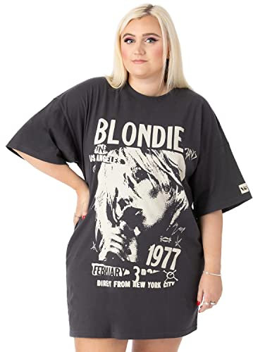 Blondie Womens T-Shirt Dress | Charcoal Grey with Classic Band Logo Oversized Graphic Tee for Ladies | Direct from New York Tour Outfit | Pop Rock Concert Gig Top | Festival Merchandise Gift