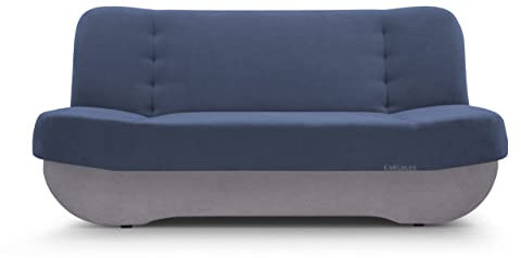 Sofa mit Schlaffunktion und Bettkasten, Kippsofa Schlafsofa Clic-Clack Couch für Wohnzimmer Federkern Sofagarnitur Polstersofa 192x90x87 cm - PAFOS (SORO 76+ SORO 83 - Dunkelblau + Hellgrau)