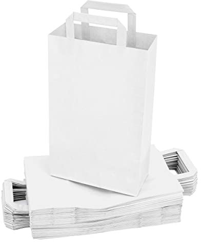 verpacking Papiertragetaschen mit Flachhenkel 36 x 22 x 10 cm Weiß - Papiertüten Bio Papiertasche Kraftpapiertüten (250 Stück)