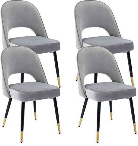Wahson Samt Esszimmerstühle 4er Set Modern Seitenstühle Küchenstühle mit Metallbeinen Polsterstuhl für Esszimmer/Wohnzimmer/Küche,Grau