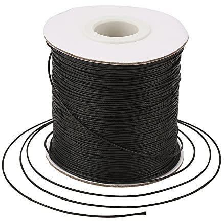 Bestewelry Cordoncino in poliestere cerato, 169 metri, 0,5 mm, filo per perline per la realizzazione di gioielli e bracciali, macramè, cuoio, colore nero