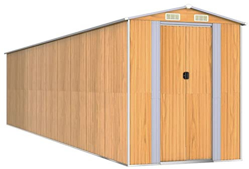 ZHOUMIN Geräteschuppen, Gerätehaus, Fahrradgarage, Gartenhütte, Fahrradunterstand, Gartenhäuschen, Garten Hütte, Fahrrad Unterstand, Hellbraun 192x855x223 cm Verzinkter Stahl