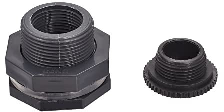 M METERXITY 1 Ensemble PVC Passe-cloison Raccord - Fileté Passe-cloison Eau Réservoir Connecteur, avec Prise Raccord, Appliquer à Aquariums, Pluie Seau, (G1 Filetage, Gris)