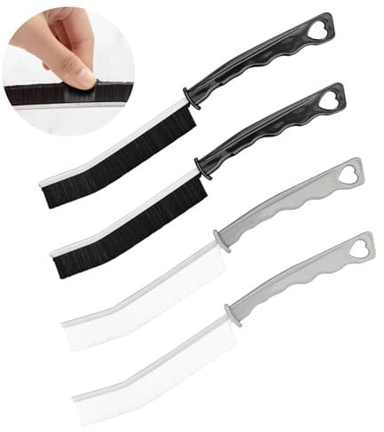 Fikiro Eckenreinigungspinsel (2 weiß + 2 schwarz) - Hartborsten, Multifunktionaler Spaltenreinigungspinsel, Fugenbürste, Reinigungsbürste, Reinigungswerkzeuge für Haushalt, Fugen, Küche