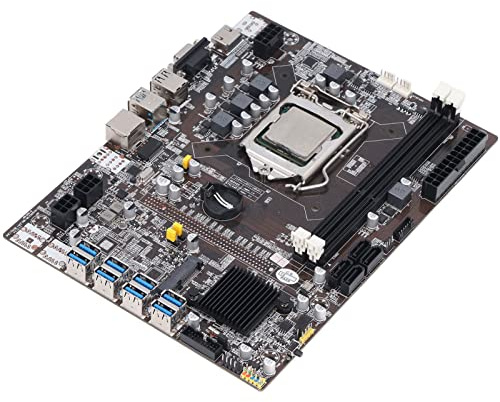 Goshyda DDR3-Miner-Motherboard LGA 1155, 8 USB3.0, 3-Phasen-Netzteil, B75-Miner-Motherboard mit Dual-Core-CPU, Unterstützt ETH- und BTC-Mining