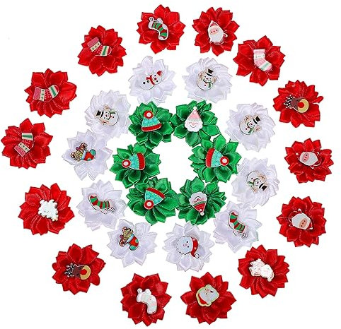 Ipetboom 30 Stück Weihnachtlicher Hundekopfschmuck Haarschleifen für Hunde Weiblich Weihnachtsdeko Hundehaarschleifen Weihnachtsschmuck für Haustiere Welpenzubehör Yorkshire Stoff Haarschmuck