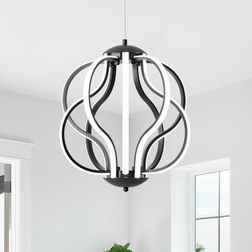 LMiSQ Vertigo Kronleuchter, Schwarz, 38 x 38 x 40 cm, verstellbar, 0 – 140 cm, Deckenleuchte, 0 – 100% dimmbar, mit Fernbedienung, LED-Deckenleuchte, für Esstisch, Küche