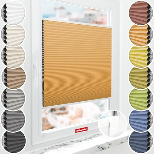 Schuette® Wabenplissee ohne Bohren zum Kleben: Citrus Glow (Orange) ● 105x150cm (Breite x Höhe) ● Suprafix Klebehalter & Schraubhalter 2in1 ● Bequeme Rollo Montage inkl. Video