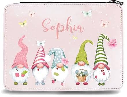 Wandtattoo Loft Gefüllte Federtasche 5 Zwerge Wichtel rosa Schmetterlinge personalisiert Wunschname Mädchen Schule Einschulung