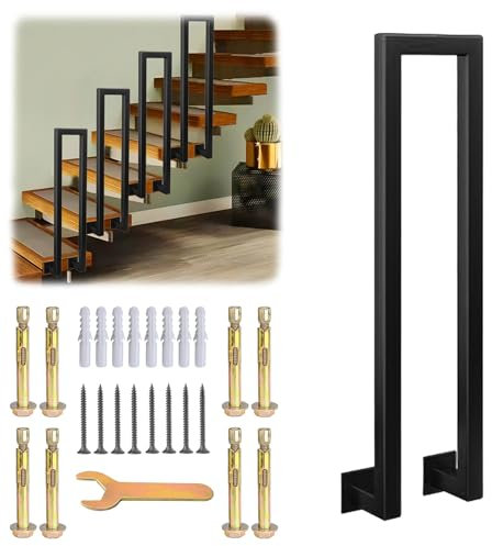 SCGSJZH Handlauf Schwarz Treppengeländer Innen U-förmiger Handläufe für Treppen Korridorstufen, Außen Garten Sicherheit Eisengeländer, Seitliche Montage (110cm)