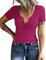 Rapbin Tshirt Damen Sommer Kurzärmeliges T-Shirt mit V-Ausschnitt Basic Baumwolle Oberteile Frauen Kurzarmshirt Tops (Rose Rot,XL)