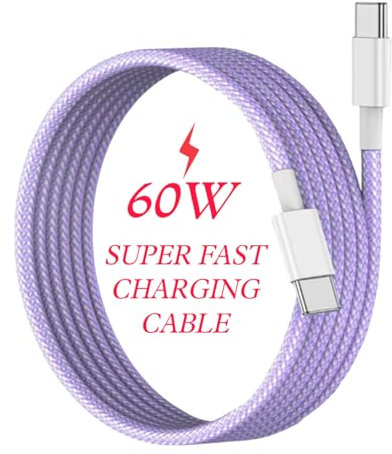 Fast Charging Cable For Samsung Galaxy S25,S25+,S25 Ultra,S25 Edge - Z Flip Fold 7 6 5 4 3 - S24 Ultra,S24+,S24 FE,S23,S22,S21 Charger (60W USB C To USB C Cable) Type C Phone Adapter Cable (PURPLE)