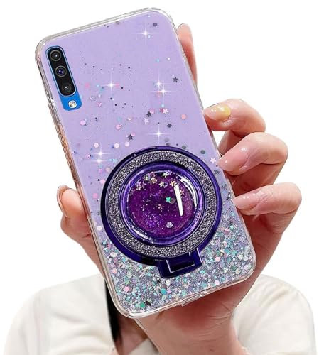 Tivenfezk Nadoli Sparkle Treibsand Ständer Hülle für Huawei P30,Versteckt Ständer Ring Klar Glitzer Stern Handyhülle Durchsichtig Bling Schutzhülle Case Cover,Lila