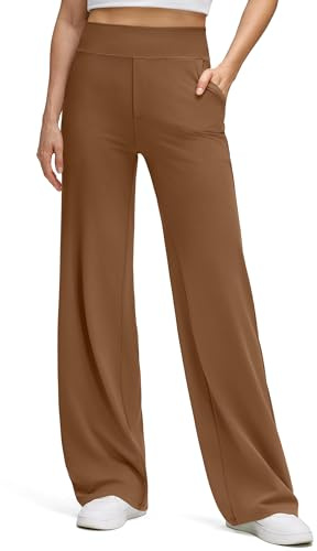 G4Free Yogahose Damen Hohe Taille Jogginghose mit Taschen Sporthose Weites Bein Strecken Weich Arbeitshose Locker lässig für Sport Gym(Dunkler Kaffee,XXL,33)
