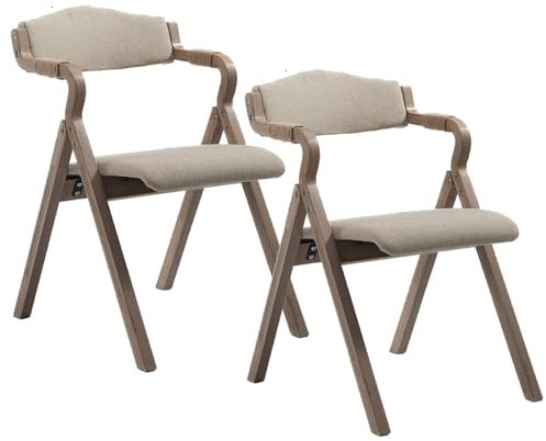 Preferspace Esszimmerstühle mit 44 cm Sitzhöhe, klappbare Holzstühle mit gepolsterten Sitzen aus Baumwollleinen und gebogener Armlehne für Esszimmer, Wohnzimmer, Besprechungsraum