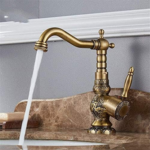 Waschtischarmaturen, Antikes Messing, Badezimmer-Wasserhahn, Schnitzhahn, Drehgriff, Heiß- Und Kaltwasser-Mischbatterien, Kran