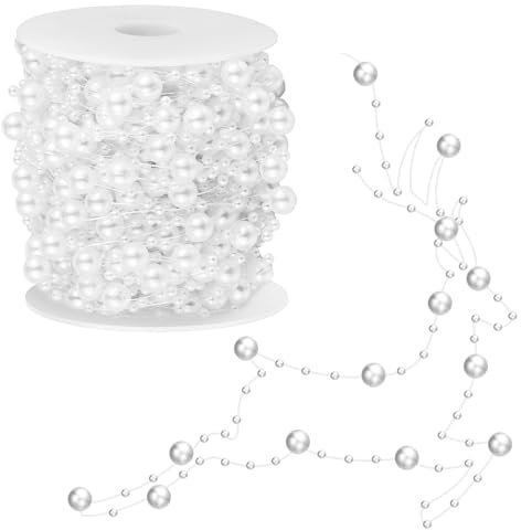 Perlenband Perlenkette Deko, 60M Perlen Hochzeit Deko, Hochzeit Perlenschnur, Dekorative Perlenband, Künstliches Perlenband Für DIY Handwerk Haarschmuck Tischdeko Hochzeits, Brautstrauß,Partydeko