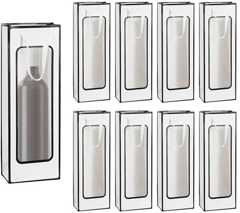 12Pcs White Wine Gift Bags with Clear Window, 14.17× 4.92× 3.45 inches Paper Bottle Bags
