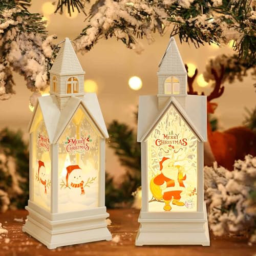 Weihnachtsdeko Laterne,2 Stück Laterne Weihnachten,Weihnachtslaterne mit Warmweißes LED Licht, Weihnachten Deko Beleuchtete Windlicht Weihnachten,Beleuchtete Windlicht,LED Laterne Weihnachten