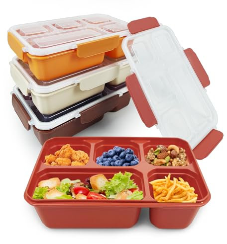 greenandlife 4 Pack Snack Containers, Reusable 5 Compartments Bento Snack Box, Meal Prep Lunch Containers for School Work Travel, Divided Food Storage for Kids Adults