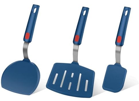 Contiup 3-Pack Silicone Spatula Set, Heat Resistant Kitchen Utensils for Non-Stick Cookware, Wide Slotted Pancake Spatulas Turner with Seamless Thin Edges for Egg, Omelette, Fish Slice (Hazy Blue)