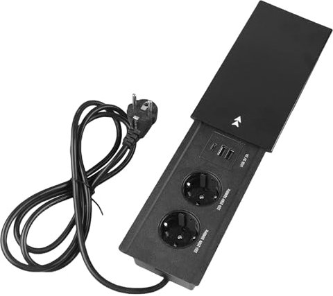 WIYETY Enchufe de mesa con cubierta: enchufe empotrado de aluminio con 2 enchufes, 2 USB y tipo C, enchufe empotrado con cable de 1,8 m para escritorio, cocina, oficina