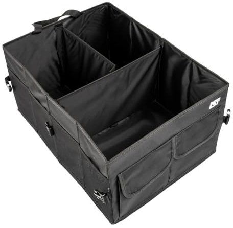 LST Premium Kofferraum Organizer 60L Faltbox 55x40x28cm - stabil & rutschfest, faltbare Auto Kofferraumtasche groß mit Fächern und doppelten Böden, Schwarz