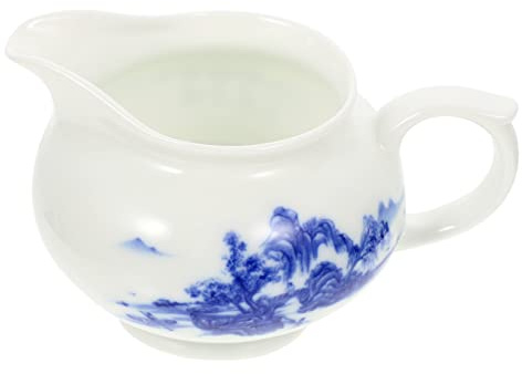 Healifty Ceramic Gravy Boat Blue and White Porcelain Milk Pot with Handle Sauce Container for Gravy Salad Dressings Broth Cheese Dips Home Dining and Restaurant Serving