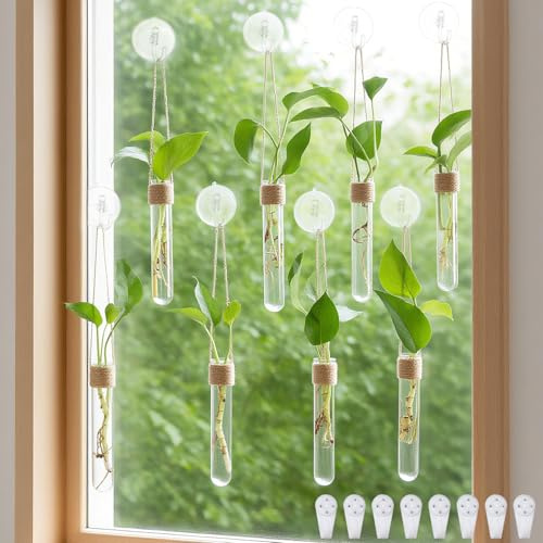 Bunmery 8 pcs Window Propagation Stations, Plastic Plant Propagation Tubes with Suction Cups & Traceless Nails, Easy to Install Window Wall Hanging Planter Terrarium Vase