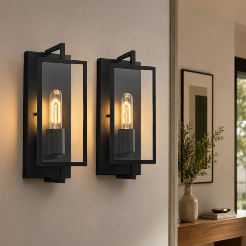 FTL 2 Stück Wandleuchten Industrial aus Glas & Metall, Schwarz Wandbeleuchtung, 1 Flammige Wandlampe für Innen, Vintage Wandlicht für Flur, Retro LED Wandbeleuchtung für Schlafzimmer, Wohnzimmer
