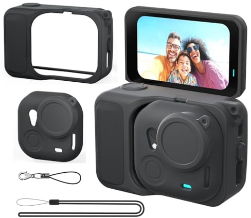LiLiTok Silikonhülle für Insta360 Go Ultra Kameragehäuse, Objektivschutz, Silikon-Lade-Schutzhülle mit Lanyard und Anti-Verlust-Kordel für Insta 360 Go Ultra Kamera Zubehör (Schwarz)