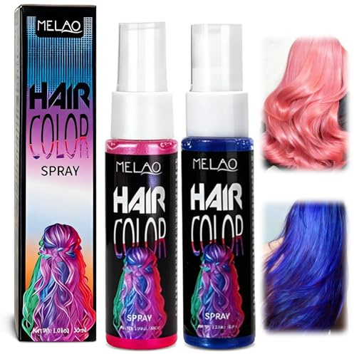 2×30ml Auswaschbares Haarspray für Jungen & Mädchen,Instant Hair Dye,Farbspray zum temporären Haare färben,Schnelle Haarfärbung,Abwaschbar,Cosplay,Party,Kostüm Make-up(Rosa + Blau)