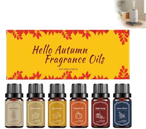 Autumn Essential Oils Set, Pumpkin Season Essentials, Diffuser Oil, Fragrance Oil for Home, Candle, Soap Making, Dryer Ball, Pumpkin Pie, Musk Vanilla, Spice Harvest, Autumn Wildness, 6x10ML