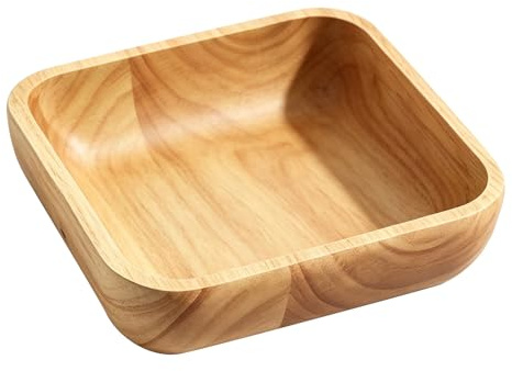 Oriental riverkit Wooden Fruit Bowl, Square Decorative Wood Bowl, Wooden Salad Bowls, Wood Serving Bowls, Centerpiece Table Decorations for Fruit, Dessert, Snack and Bread (21x21x4.5cm/980ml)