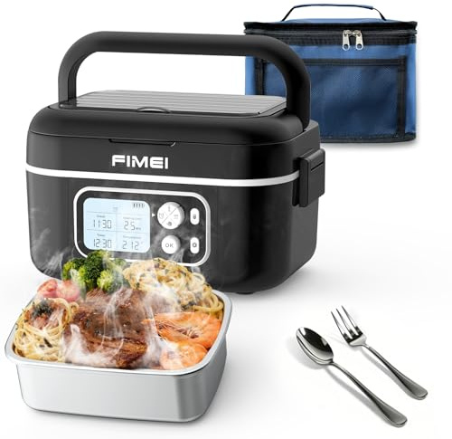 FIMEI Elektrische Lunchbox mit Akku, Kabellose Elektrische Beheizbare Lunchbox für Erwachsene, Tragbar, Wiederaufladbar, 1,5L Edelstahl-Behälter, für Picknicks, LKWs und den Einsatz im Freien