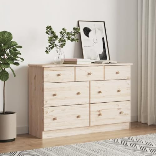 Refined Kommode Sideboard mit Schubladen Schubladenschrank Schrank für Schlafzimmer Büro Beistellschrank Flurschrank ALTA 112x35x73 cm Massivholz Kiefer