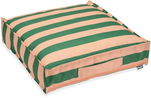 H.O.C.K. Riviera Stripe Outdoor Matratzenkissen – 50x50x10 cm Bodenkissen mit Tragegriff – Wetterfest, UV-Beständig & Schmutzabweisend – Handmade in Germany (Green Rosé)