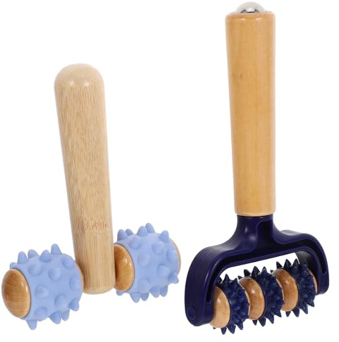 SAFIGLE 2pcs Wooden Massage Roller Manual Back Massage Tool Hand Roller for Leg Arm Foot Rolling Pin Body Sculpting Massager Tool for Home Office Yoga