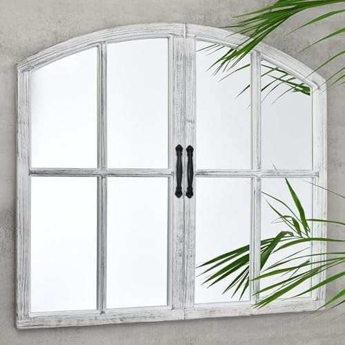New Stunning Door Effect Garden Mirror,White Shabby-Chic Outdoor Wall Decor for Garden, Patio, or Balcony, Adds Depth and Elegance, French Style Design-A15