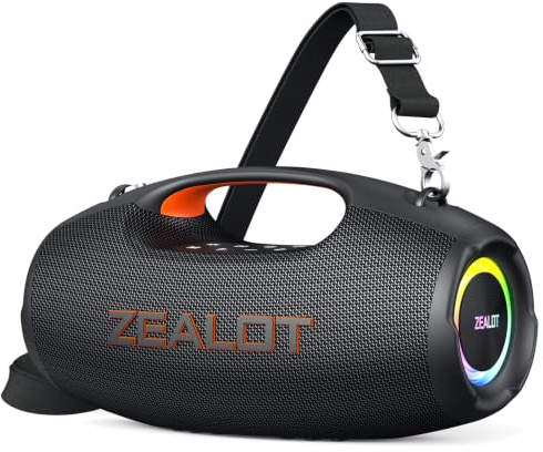 Zealot Bluetooth Speaker Wireless, Loud 60W Stereo Sound, Passive Radiators-Deep Bass, Dual Pairing, 20H Playtime, IPX6 Wireless, Adjustable Strap, Speaker RGB Lights for Indoor Outdoor
