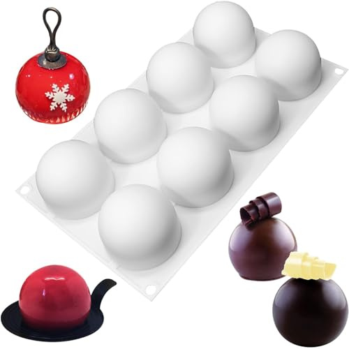 8 Cavidades Molde de Silicona Esférico, Moldes De Siliconas Esfera 3D, Moldes de Chocolate de Media Esfera, Molde Silicona Semiesfera, para Pudín gelatina Dulces Mousse de Cúpula