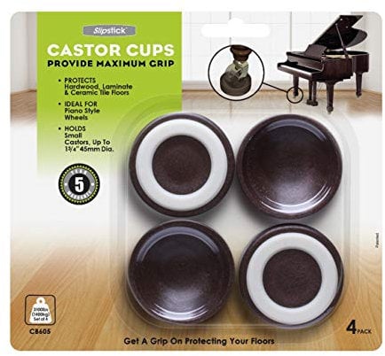Slipstick CB605 Floor Protectoring Castor Cups with Non Slip Rubber Feet (Set of 4) 45 mm Round Caster Cups for Furniture Wheels - Brown
