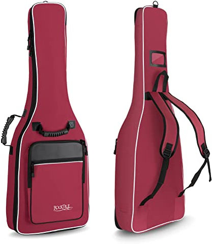Rocktile Klassik-Gitarrentasche 4/4-Größe - wasserabweisender Gigbag mit weicher Polsterung und Fixierung im Halsbereich - Rucksack-Gurte - Große Aufsatztaschen für Noten und Zubehör - Rot