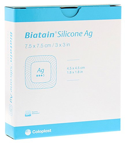BIATAIN Silicone Ag Schaumverband 7,5x7,5 cm 5 Stück